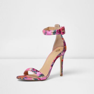 Pink floral print barely there sandals